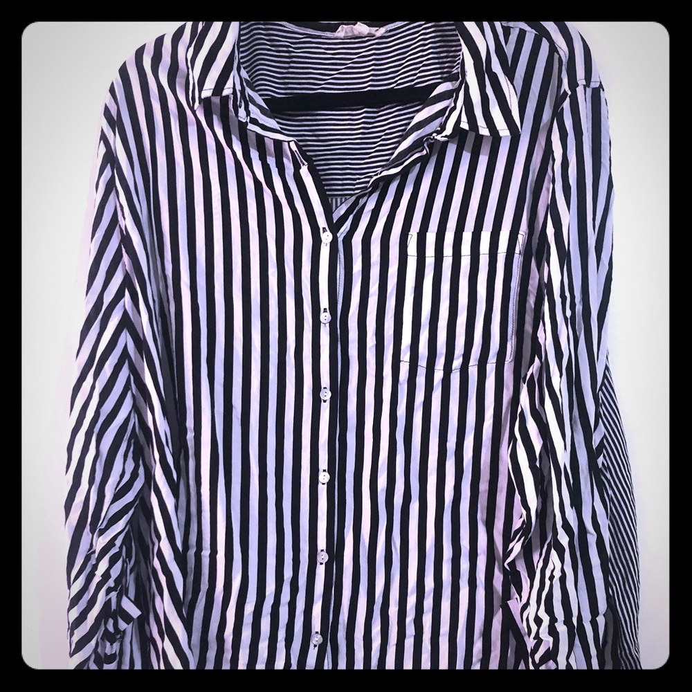 Black and white striped down style button up
